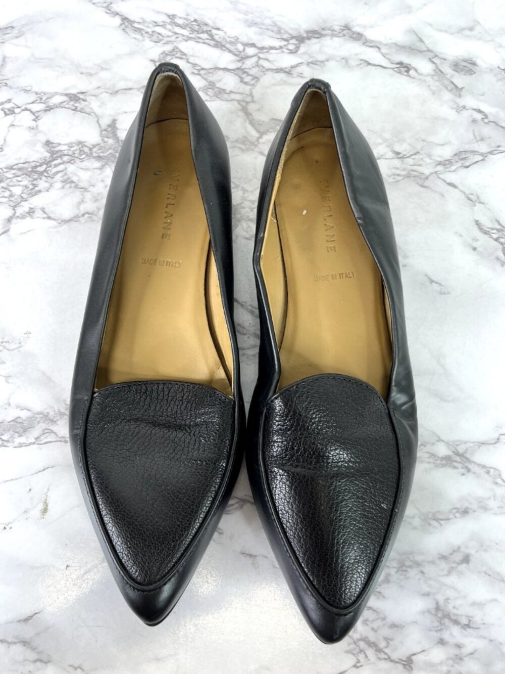 Everlane Womens The Modern Point Flat Black Leather Sz 10